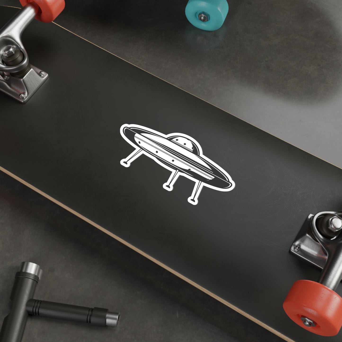 UFO LANDING GEAR Black and White Die-Cut Stickers Space Travel Sci-fi SkateBoard Bike Car Scooter Laptop Cell Phone Water Bottle